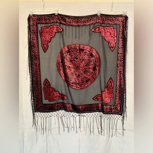 Sheer Celtic Red and Black Velvet Burnout Wrap